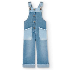 Boboli Spodnie ogrodniczki, kombinezon jeans dla dziewczynki 456049-BLEACH