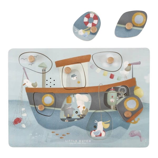 Little Dutch puzzle dźwiękowe Sailors Bay, grająca zabawka statek dla dzieci.