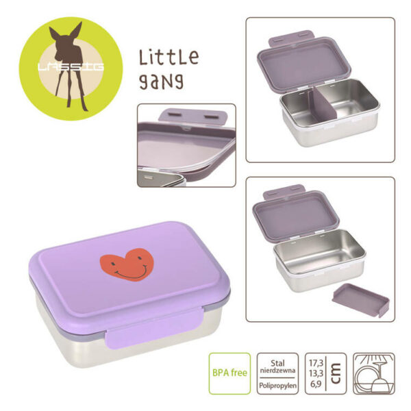 Lassig Lunchbox ze stali nierdzewnej Little Gang Heart lilac