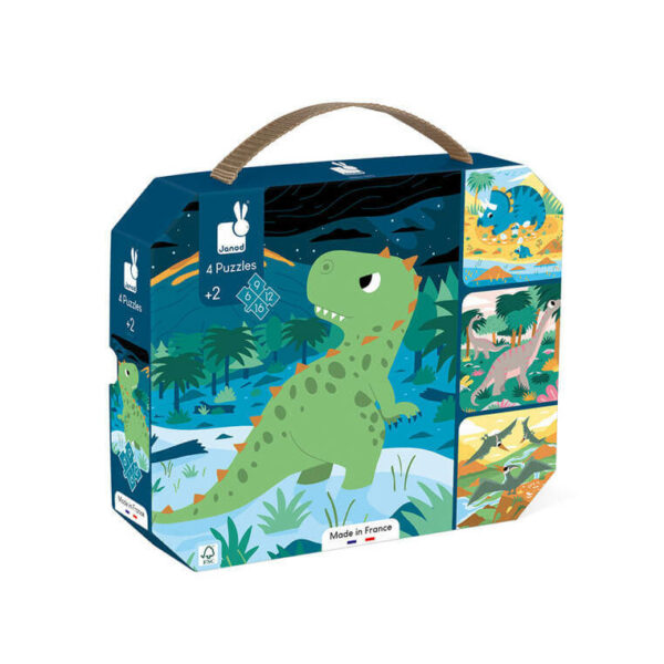 Janod Puzzle progresywne w walizce Dinozaury 4 układanki