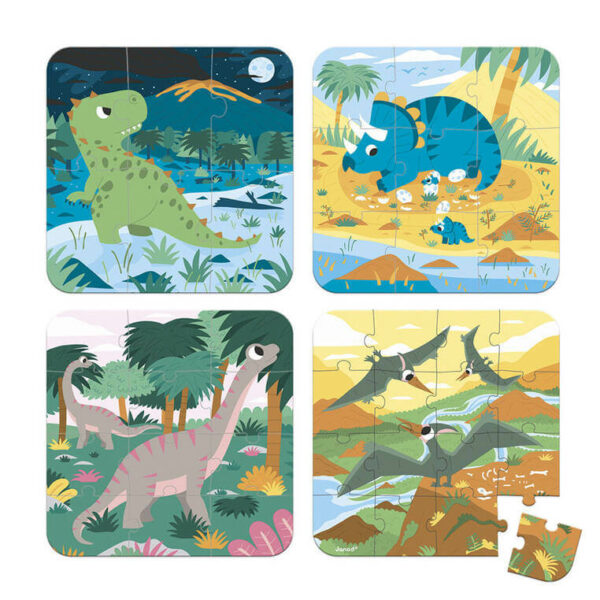 Janod Puzzle progresywne w walizce Dinozaury 4 układanki