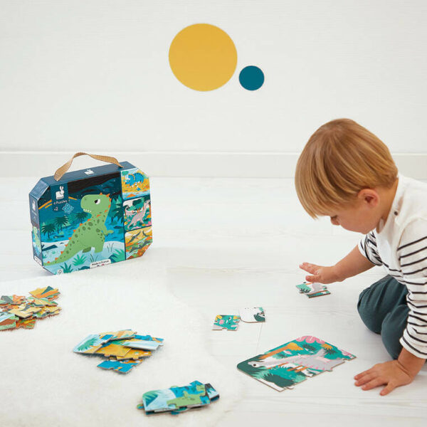 Janod Puzzle progresywne w walizce Dinozaury 4 układanki