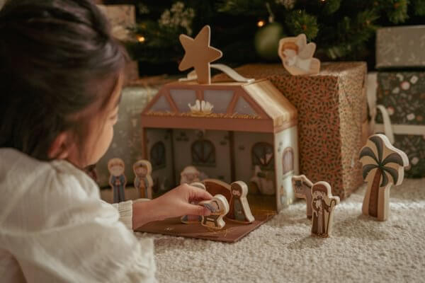 Little Dutch Szopka drewniana FSC X-MAS z siankiem na stół, Bożonarodzeniowa